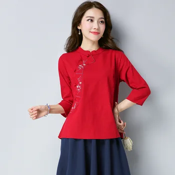 P Sexy Red Cotton Linen Shirt Chinese Vintage Women Embroidery Flower Tang Top Summer New Elegant Lady Antique Blouse Size M-XL
P Sexy Red Cotton Linen Shirt Chinese Vintage Women Embroidery Flower Tang Top Summer New Elegant Lady Antique Blouse Size M-XL
