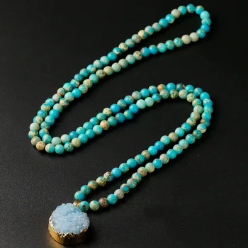 Natural Sea sediments 6MM Beads Imperial Stone With Druzy Pendent Charm Necklace For Women Men Unisex Jewelry Lover's Gift
Natural Sea sediments 6MM Beads Imperial Stone With Druzy Pendent Charm Necklace For Women Men Unisex Jewelry Lover's Gift