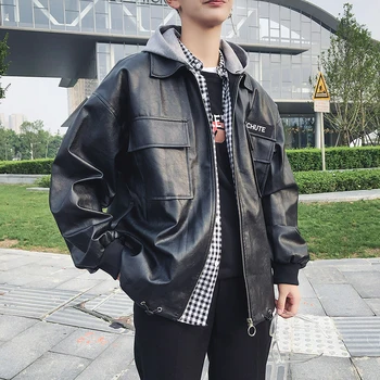 Fashion Mens PU Jackets Hat Detachable Letter Print Big Pockets Leather Pu Coats Turn-down Collar Loose Casual Top Jacket Coat
Fashion Mens PU Jackets Hat Detachable Letter Print Big Pockets Leather Pu Coats Turn-down Collar Loose Casual Top Jacket Coat