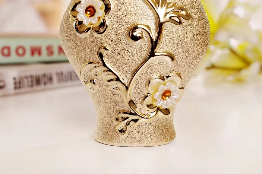 Rare Gold Coated Ceramic Vase -With Floral Decor 15 Rare Gold Coated Ceramic Vase -With Floral Decor 18