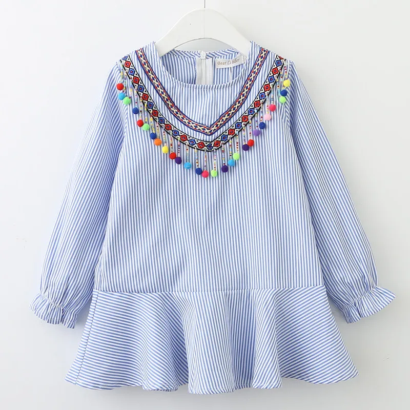 Girls Clothes for Autumn Dress One-piece Striped Long Sleeve Pullover T-shirt Nation Style Princess Dress with Pom Pom Decor
Girls Clothes for Autumn Dress One-piece Striped Long Sleeve Pullover T-shirt Nation Style Princess Dress with Pom Pom Decor