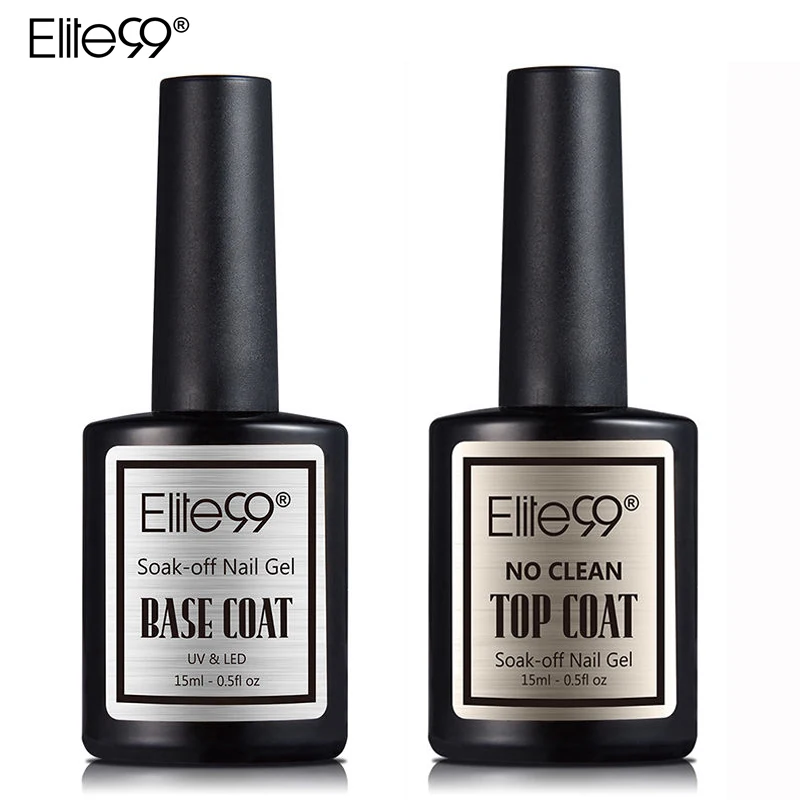 

Elite99 15ml Soak Off Long lasting Base Coat + NO Wiping Top Coat For Nail Gel Polish Nails Primer Foundation Painting Gel