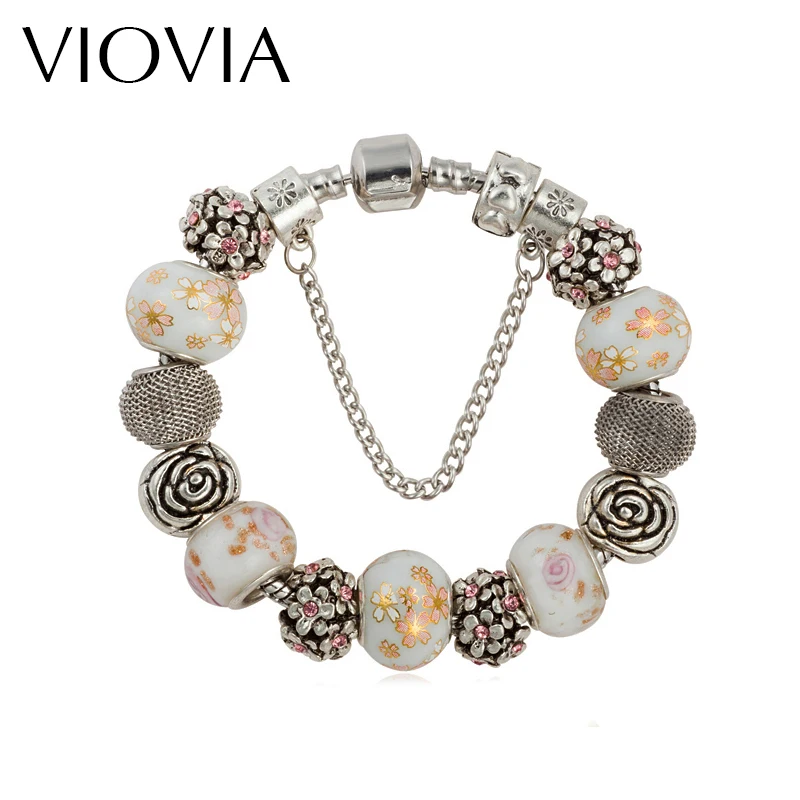 VIOVIA New Arrival High Quality White Flower Glass Beads Fashion Antique Silver Color Bracelets & Bangles For Women Gift B15241
VIOVIA New Arrival High Quality White Flower Glass Beads Fashion Antique Silver Color Bracelets & Bangles For Women Gift B15241