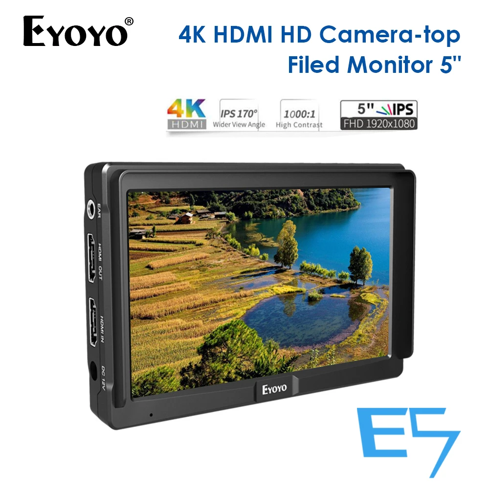 Eyoyo E5 5" Latest 5 Inches 1920x1080 Field IPS Video Monitor On-Camera monitor Dslr Video Stabilizer Field Monitor 4K
Eyoyo E5 5" Latest 5 Inches 1920x1080 Field IPS Video Monitor On-Camera monitor Dslr Video Stabilizer Field Monitor 4K