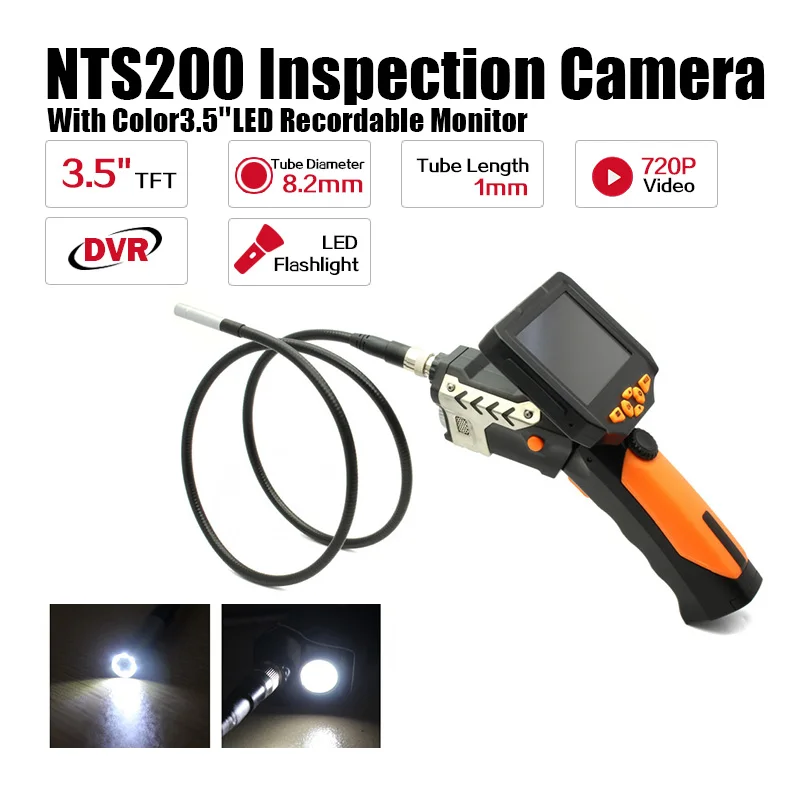

NTS200 Endoscope Inspection Camera with 3.5 Inch LCD Monitor 8.2mm Diameter 2 Meters Tube Borescope Zoom Rotate Flip