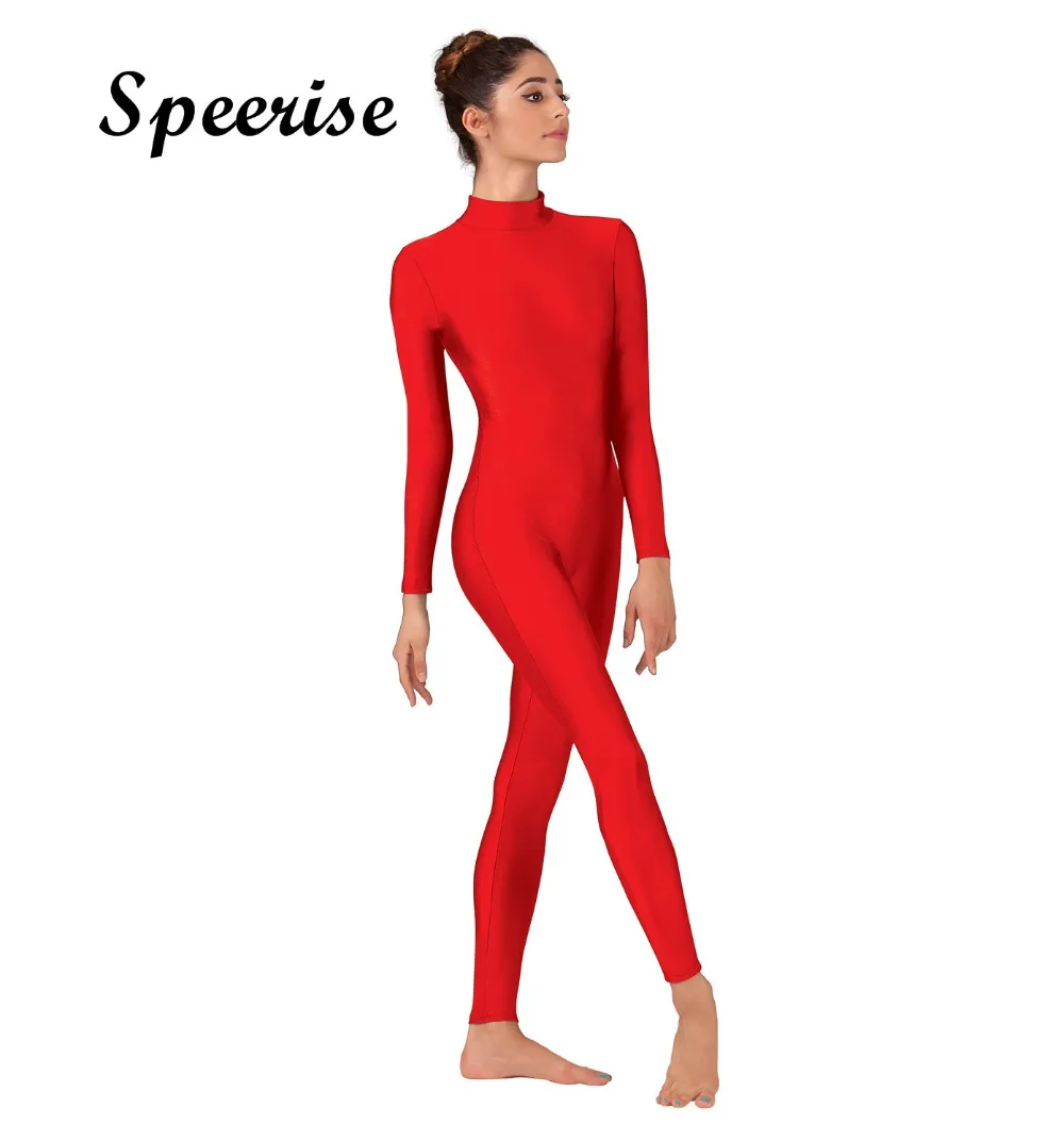 

Speerise Women Mock Neck Long Sleeve Unitard Adult Gymnastics Dance Unitard Bodysuit Footless Dancewear Costume