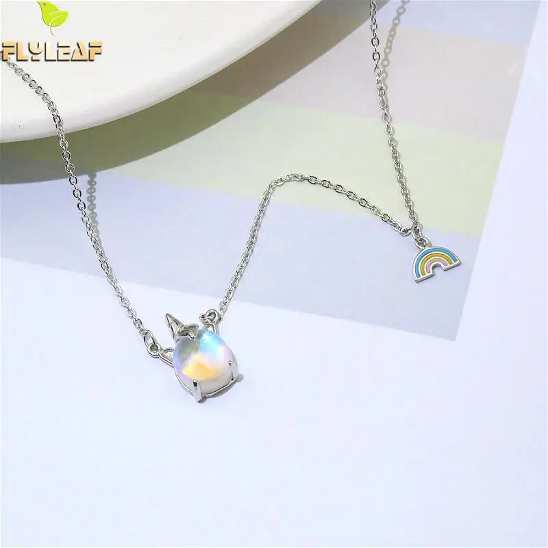 Flyleaf 925 Sterling Silver Necklace Women Unicorn Moonstone Rainbow Fashion Chain Fine Jewelry Simple Necklaces & Pendants
Flyleaf 925 Sterling Silver Necklace Women Unicorn Moonstone Rainbow Fashion Chain Fine Jewelry Simple Necklaces & Pendants