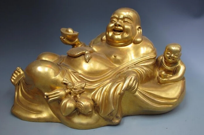 xd 002905 China 100% Bronze 24K Gold largess Money Wealth Boy Maitreya Buddha statue
xd 002905 China 100% Bronze 24K Gold largess Money Wealth Boy Maitreya Buddha statue