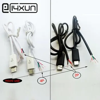 10pcs Micro USB Male Plug 180 Degrees Single Connector with 2P/ 4P Charging Cable White Black 30cm 50cm 1M