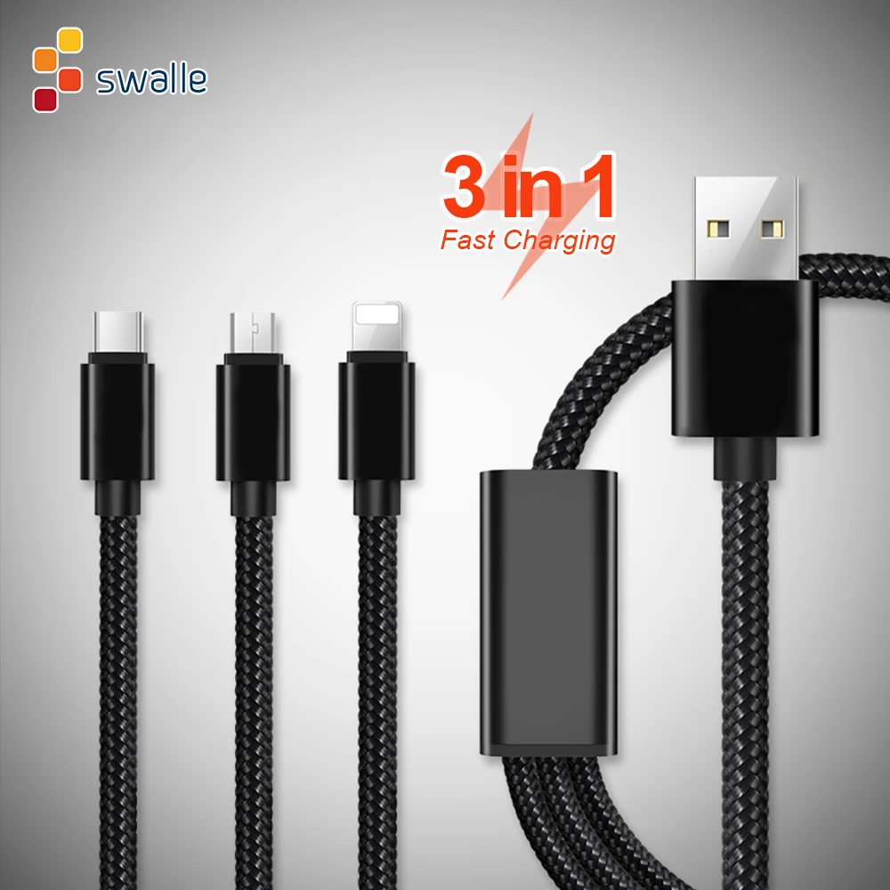 Swalle 3 in 1 USB Cable for Mobile Phone Micro USB Type C Lightning Charger Cable for iPhone Charging Cable Micro Charger Cord
Swalle 3 in 1 USB Cable for Mobile Phone Micro USB Type C Lightning Charger Cable for iPhone Charging Cable Micro Charger Cord