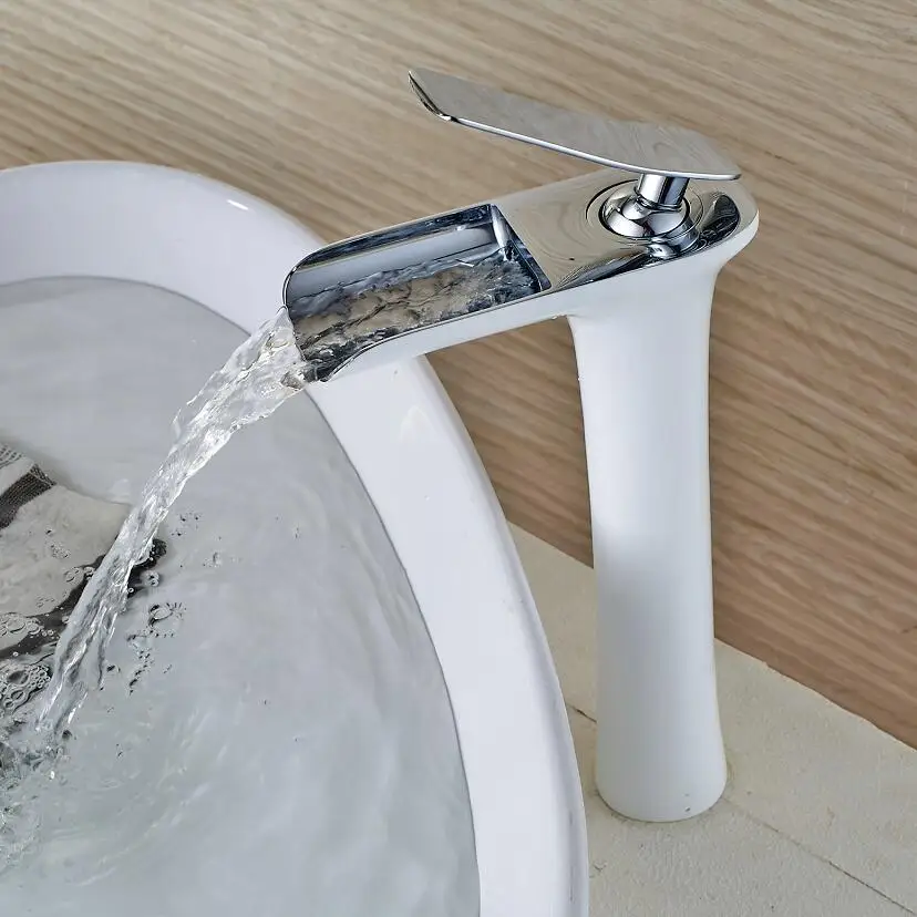 

Luxury Waterfall Tap Tall Bathroom Basin Faucet Brass Material Bathroom Basin Mixer Tap Hot Cold Crane Sink faucet white tap