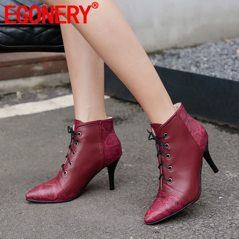 EGONERY woman shoes winter new fashion sexy pointed toe cross-tied ankle boots outside warm super high heels plus size shoes
EGONERY woman shoes winter new fashion sexy pointed toe cross-tied ankle boots outside warm super high heels plus size shoes