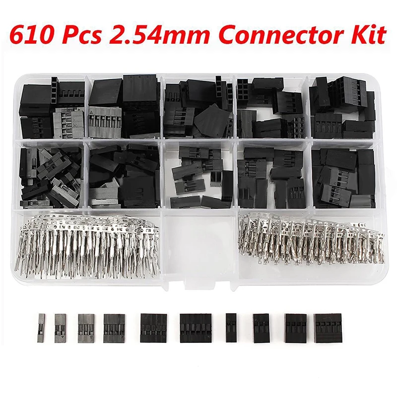 610pcs/set 2.54mm Dupont Jumper Housing Connector Header Male Female Crimp Pins Kit With Box