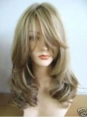 LY&CS Cheap sale dancing party cosplays>>>/Fashion Women Blonde Long Curly Oblique Bangs Synthesis Cosplay Hair Full Wig |