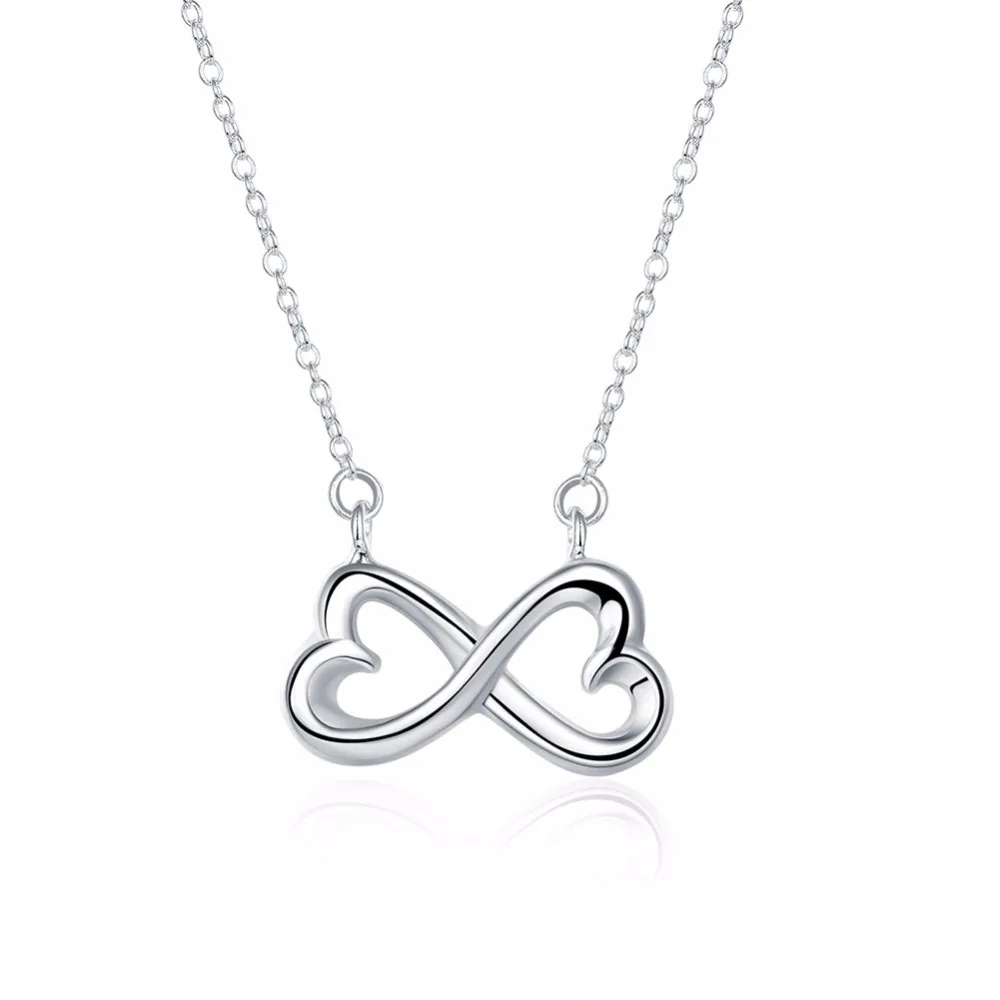 Double Heart Infinity Endless Love 925 Stamped Silver Plated Necklace Double Heart Infinity Endless Love 925 Stamped Silver Plated Necklace