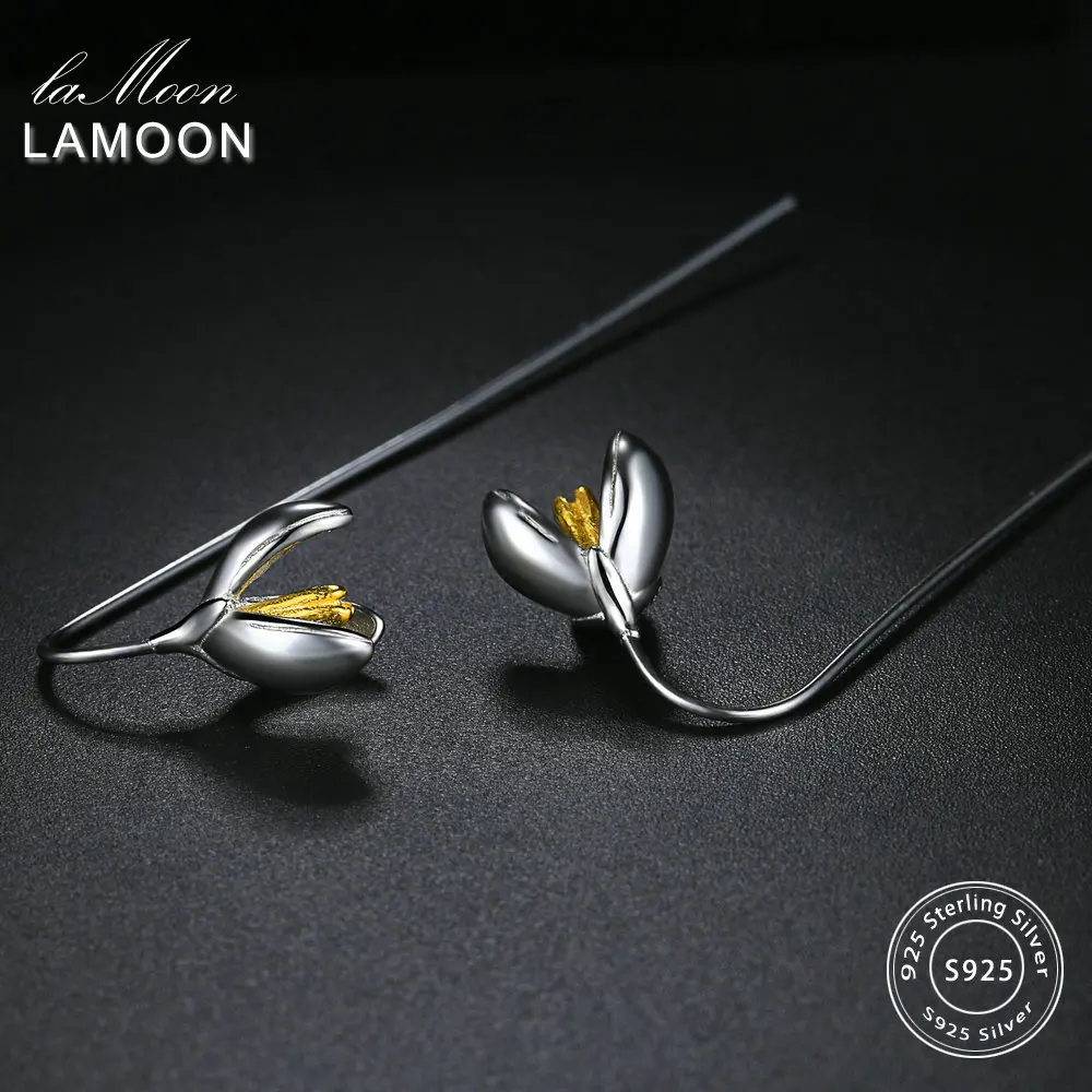 LAMOON Ear-line Earrings For Women 100% Real 925 Sterling Silver Mangnolia Temperament Elegant Fine Jewelry Girl Gift EY044 | Украшения и