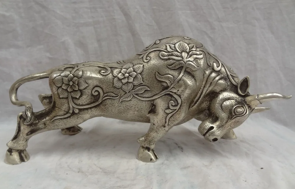 bi002497 16" Folk Chinese Silver Zodiac Animals Wealth Flower Fighting Bull Ox Statue
bi002497 16" Folk Chinese Silver Zodiac Animals Wealth Flower Fighting Bull Ox Statue
