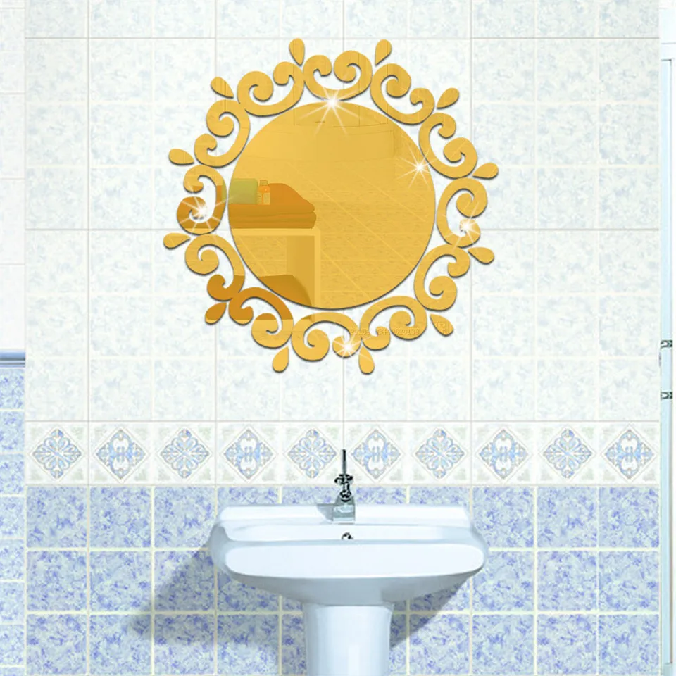 25pcs/set Mosaic Wall Mirror Stickers For Bathroom Ceiling Creative Flowers Decor Muarl Paper Removable Self Adhesive Wallpaper | Дом и сад