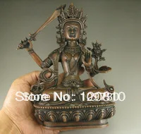 

00220 Chinese hand-carved folk collection old bronze Manjushri Buddha statue
