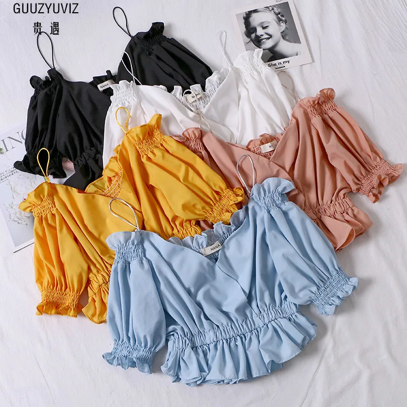 GUUZYUVIZ Off Shoulder V-neck Ladies Blouses Sexy Sling Short Sleeve Shirt Women Korean White Short Tops Mujer
GUUZYUVIZ Off Shoulder V-neck Ladies Blouses Sexy Sling Short Sleeve Shirt Women Korean White Short Tops Mujer