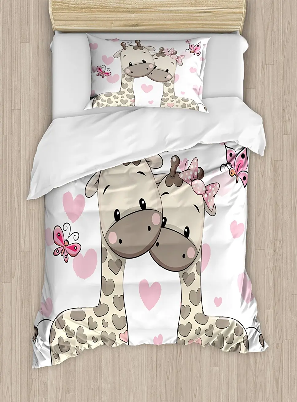 Duvet Cover Set, Cute Giraffes in Pure Valentine's Love with Butterflies and Hearts Bows Art, 4 Piece Bedding Set
Duvet Cover Set, Cute Giraffes in Pure Valentine's Love with Butterflies and Hearts Bows Art, 4 Piece Bedding Set