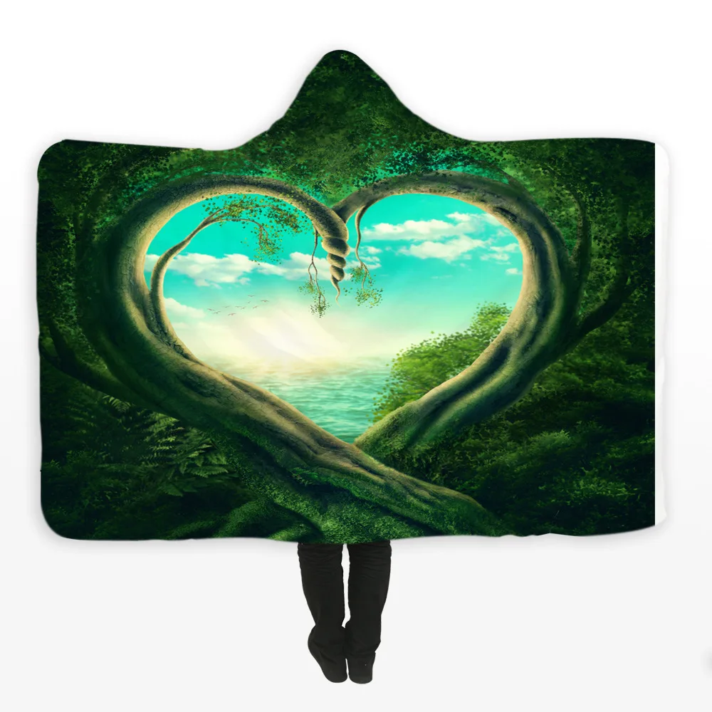 

Флисовое одеяло с 3D-принтом сказочного Пейзажа для детей, малышей, взрослых, зимние толстые массивные одеяла с капюшоном, диванные кровати