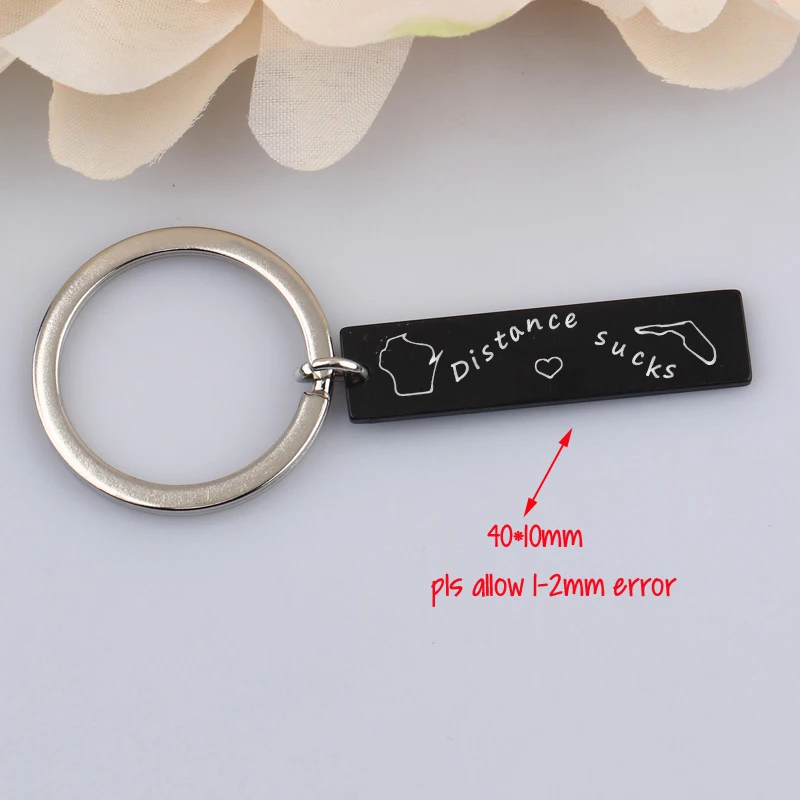 White Font Engraved Distance Sucks Black Keychain For Long Distance Love Lover Boyfriend Girlfriend Gift Charm Key Ring
White Font Engraved Distance Sucks Black Keychain For Long Distance Love Lover Boyfriend Girlfriend Gift Charm Key Ring