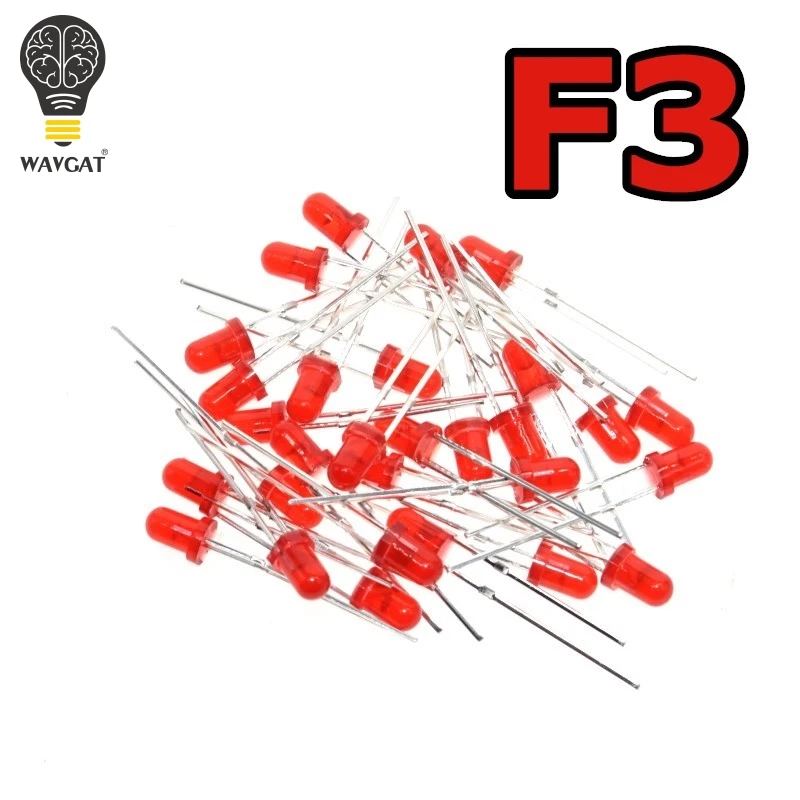 

WAVGAT Red F3 3mm LED Red light emitting diode 1000PCS Red light-emitting Red turn Red