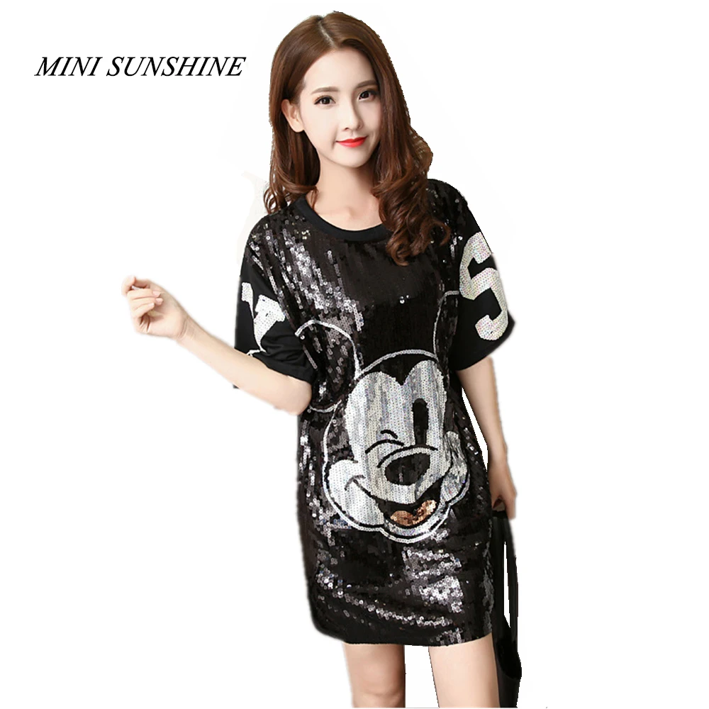 Summer Sequin Dress Women Kawaii Cartoon Mickey Short sleeve Loose Casual Mini Black Dresses Vestidos Femme Party Dresses z15
Summer Sequin Dress Women Kawaii Cartoon Mickey Short sleeve Loose Casual Mini Black Dresses Vestidos Femme Party Dresses z15