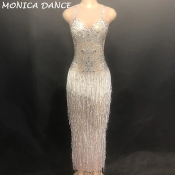 Glisten Rhinestones Tassel Perspective Dress for Female Singer Bar Dress Birthday Celebrate Costume Mesh Long Dress Stones Wear
Glisten Rhinestones Tassel Perspective Dress for Female Singer Bar Dress Birthday Celebrate Costume Mesh Long Dress Stones Wear