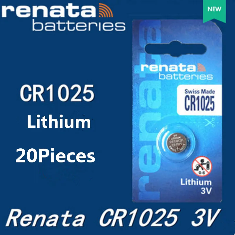 Фото 20 шт./лот renata литиевая батарея CR1025 3V % 100 оригинальный бренд 1025 | Электроника