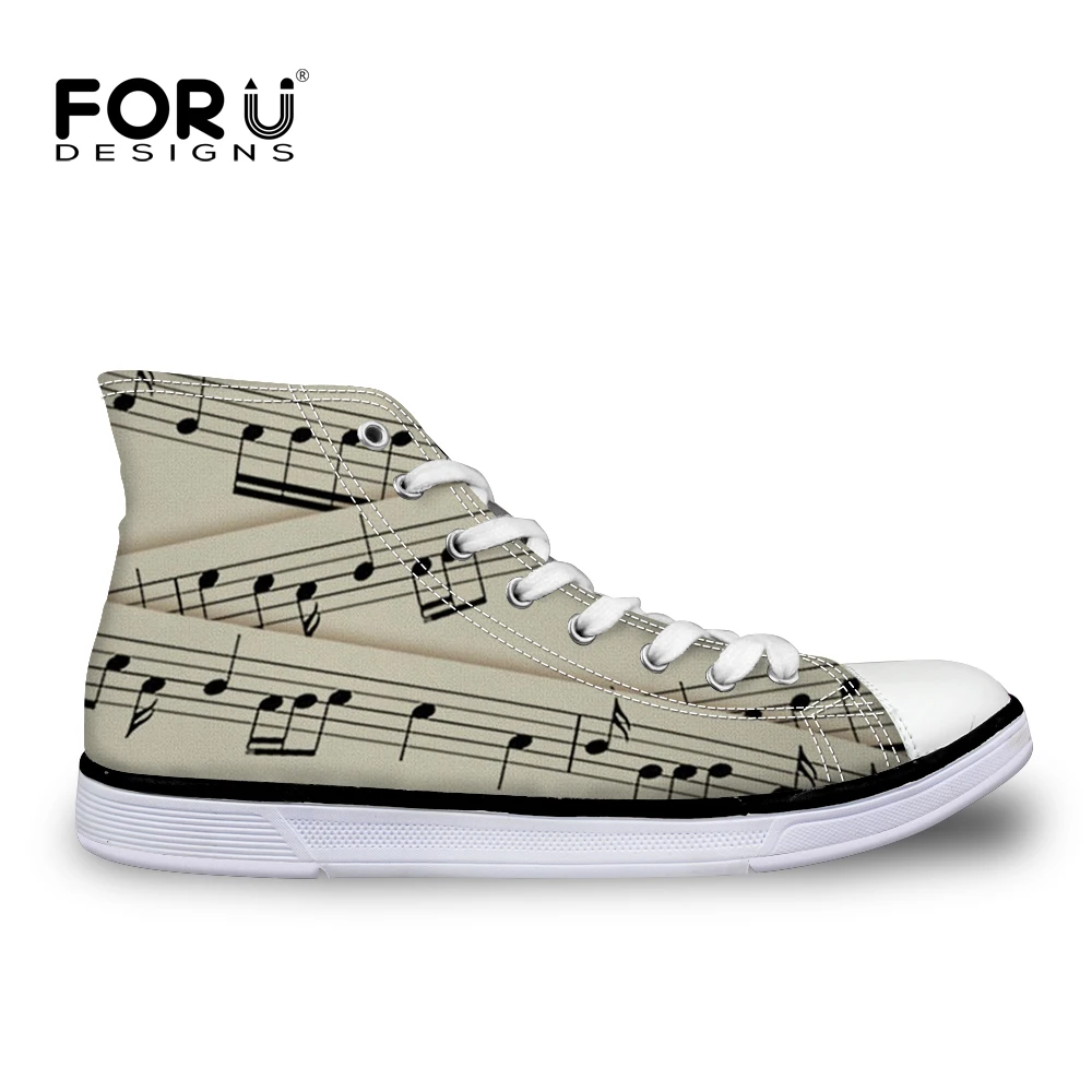 

FORUDESIGNS 2019 Women Sneakers Vulcanized Shoes Music Notes Piano Guitar Print Canvas Shoes Breathable Walking Flats Big Size