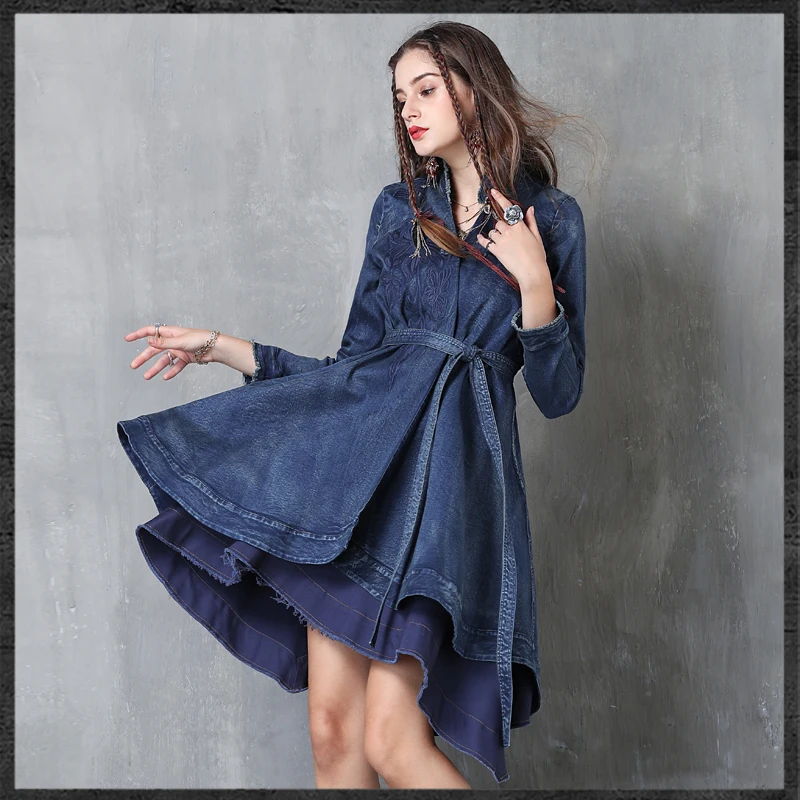 New Autumn-Winter Women's Vintage Jeans dress fashionable irregular cardigan-dress with embroidery and pockets in long collar
New Autumn-Winter Women's Vintage Jeans dress fashionable irregular cardigan-dress with embroidery and pockets in long collar