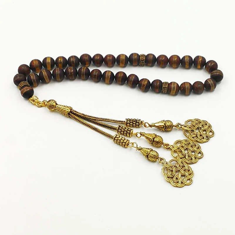 

Everything new Natural agates tasbih Bronze Matel tassel gfit For Ramadan 33 66 99 Paryer beads Muslim misbaha Man's bracelet