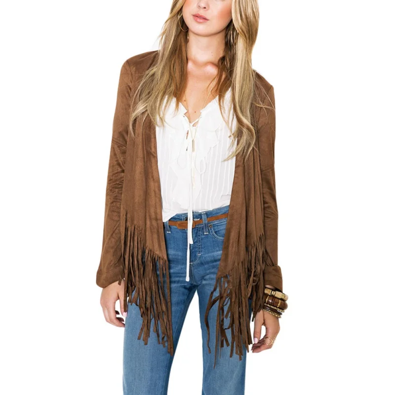 Faux Suede Women Jacket Autumn Winter Ethnic Long Sleeve Tassels Fringed Femme Slim Fit Cardigan
Faux Suede Women Jacket Autumn Winter Ethnic Long Sleeve Tassels Fringed Femme Slim Fit Cardigan