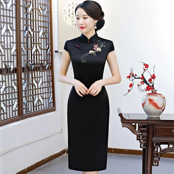 Stylish Ladies Rayon Cheongsam Chinese style Knee Length Dress Womens Handmad Beading Qipao Slim Party Dresses Vestido S-3XL 
Stylish Ladies Rayon Cheongsam Chinese style Knee Length Dress Womens Handmad Beading Qipao Slim Party Dresses Vestido S-3XL