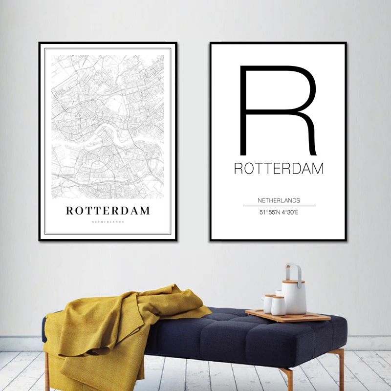 Черно-белая Картина на холсте с изображением города роттердам | Дом и сад