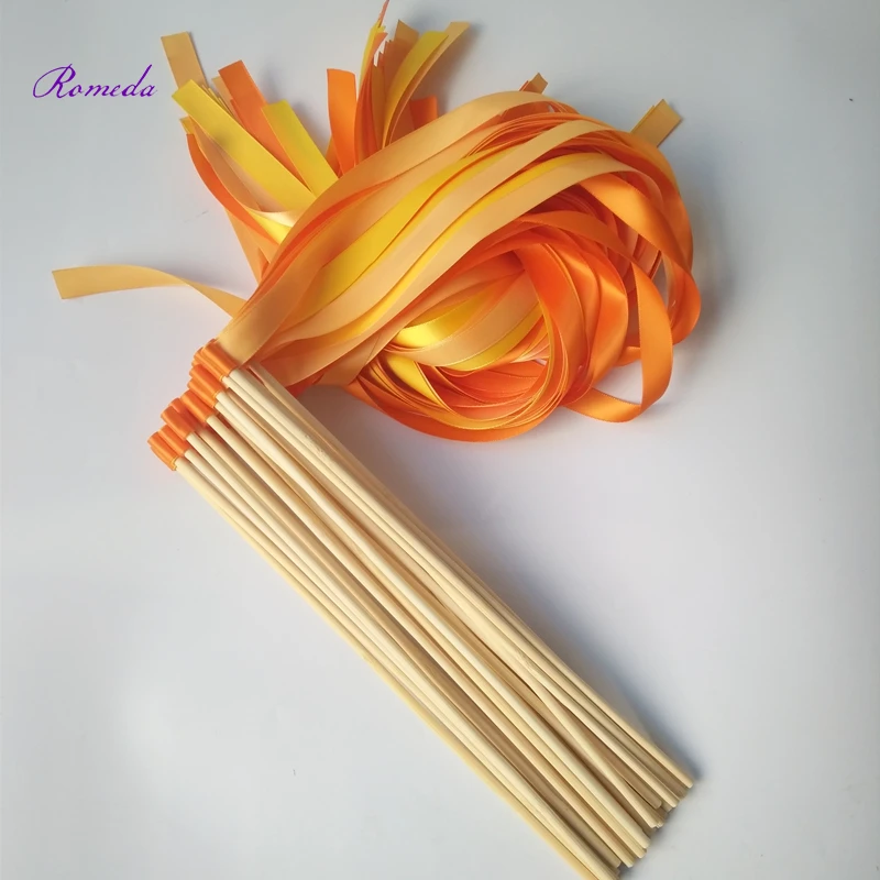 New arrived 50pcs/lot orange and yellow stain Wedding Ribbon Wands stick without Bells for wedding decoration
New arrived 50pcs/lot orange and yellow stain Wedding Ribbon Wands stick without Bells for wedding decoration