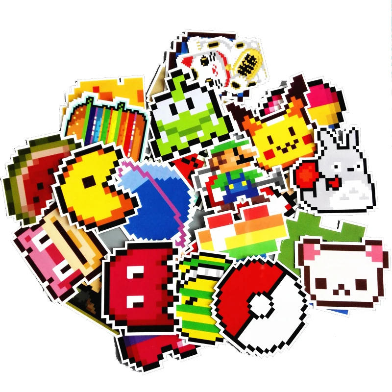 25Pcs/lot Cartoon Super Mario Pixel Style Sticker For Car Laptop Luggage Skateboard Backpack Tables Case Decal Kids Toy | Игрушки и