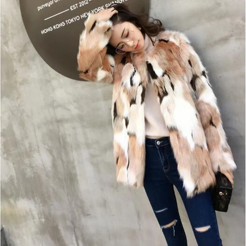 Stylish Contrast color Long Hairy Shaggy Faux Fox Fur Coat Winter Women Long sleeve Faux Fur Jackets Short Coat Outerwear
Stylish Contrast color Long Hairy Shaggy Faux Fox Fur Coat Winter Women Long sleeve Faux Fur Jackets Short Coat Outerwear