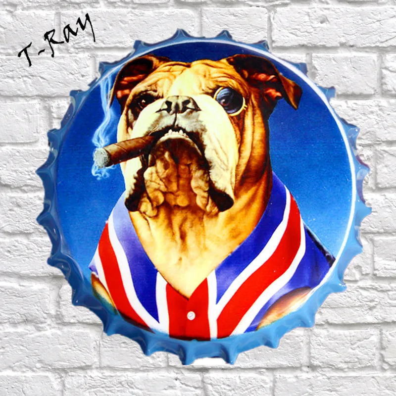 Image 35cm EngLand UK Flag Dog Smokeing Metal signs Art wall decor House Cafe Bar Vintage Tin signs