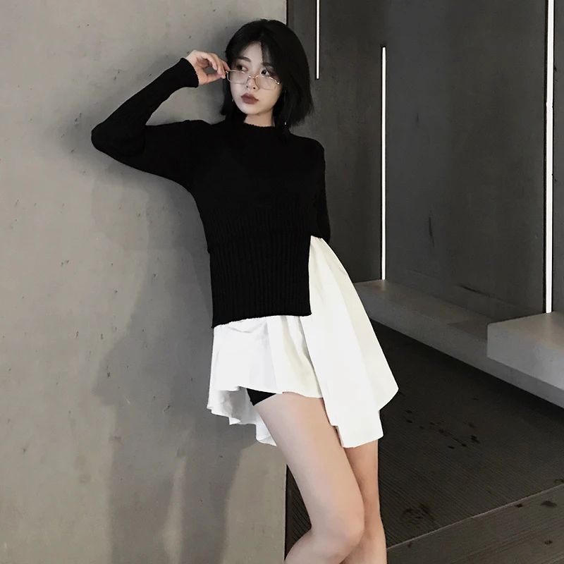 Autumn Patchwork Asymmetrical Knitted Sweater Women O Neck Long Sleeve Fake Two Pieces Pullover Korean Fashion Clothing
Autumn Patchwork Asymmetrical Knitted Sweater Women O Neck Long Sleeve Fake Two Pieces Pullover Korean Fashion Clothing