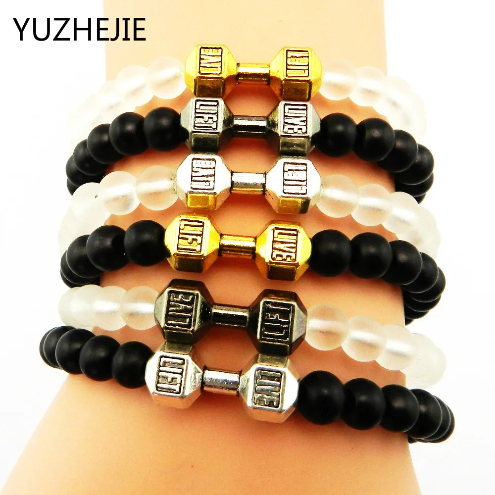 New Arrival 6mm frosted Glass Beads & Alloy Fitness Dumbbell Men's Energy Barbell Bracelets,Silver & Gold Dumbell Jewelry Women
New Arrival 6mm frosted Glass Beads & Alloy Fitness Dumbbell Men's Energy Barbell Bracelets,Silver & Gold Dumbell Jewelry Women