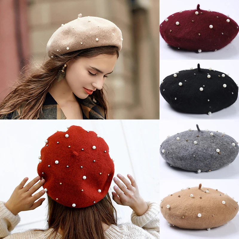 New Plain Colours Pearl Rivet Wool Beret Hat Ladies Womens Girls Fashion Autumn Winter Cheap Black Red Gray
New Plain Colours Pearl Rivet Wool Beret Hat Ladies Womens Girls Fashion Autumn Winter Cheap Black Red Gray