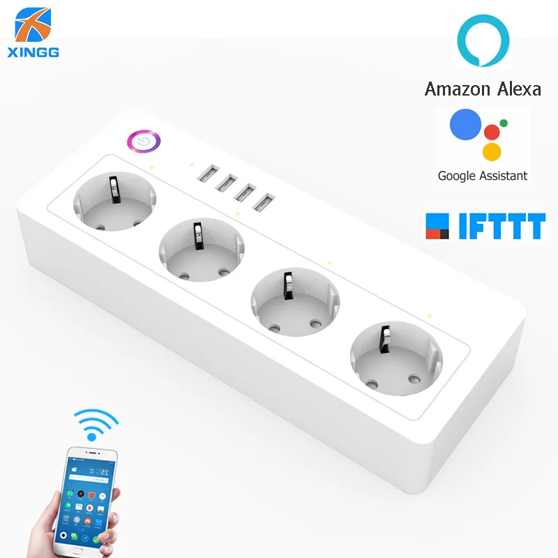 WiFi Smart Power Strip Intelligent Socket Switch 4 AC Outlets Fast Charing USB Port For Amazon Alexa Echo Google Assistant Homek
WiFi Smart Power Strip Intelligent Socket Switch 4 AC Outlets Fast Charing USB Port For Amazon Alexa Echo Google Assistant Homek