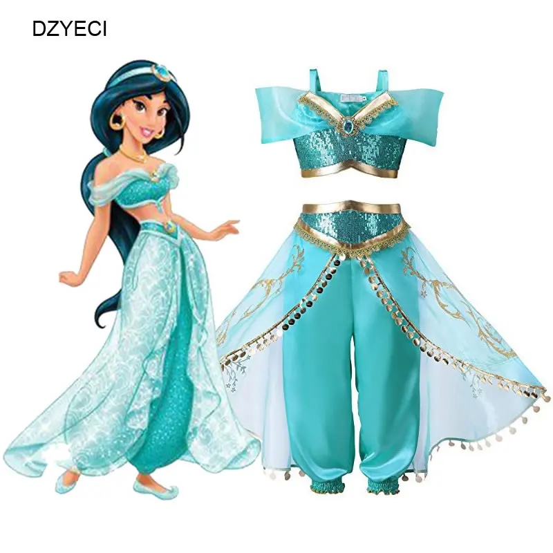 DZYECI Aladdin Jasmine Princess Costume For Teen Girl Set Halloween Kid Sequin Sling Top+Lace Trouser Suit Vetement Enfant Fille
DZYECI Aladdin Jasmine Princess Costume For Teen Girl Set Halloween Kid Sequin Sling Top+Lace Trouser Suit Vetement Enfant Fille