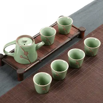 Elegant Plum Blossom Chinese Tea Set 1 Tea Pot Set 4 Cup Turquoise Pure Ceramic Vintage Kung Fu Tea Set Home Office Tea Cup Suit
Elegant Plum Blossom Chinese Tea Set 1 Tea Pot Set 4 Cup Turquoise Pure Ceramic Vintage Kung Fu Tea Set Home Office Tea Cup Suit