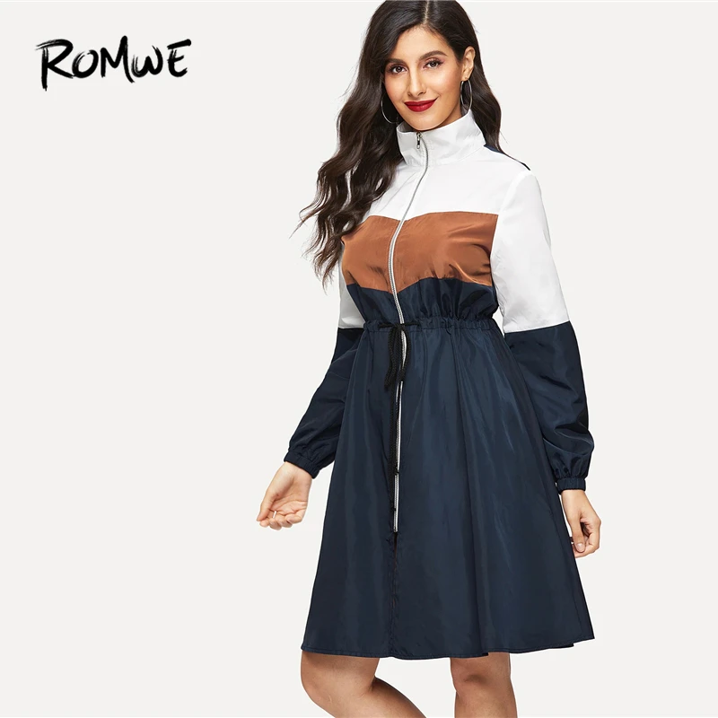 ROMWE Drawstring Waist Color Block Zip Up Coat 2019 Women Blue Zipper Spring Autumn Long Sleeve Knee Length Flared Outer
ROMWE Drawstring Waist Color Block Zip Up Coat 2019 Women Blue Zipper Spring Autumn Long Sleeve Knee Length Flared Outer