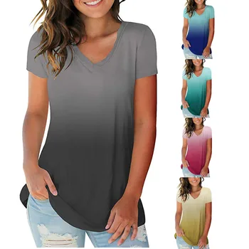 2019 New Tops Women Gradient Color Loose Tee Shirt Short Sleeve Front Knotted Tops Plus Size Female Tee Shirt camiseta feminina
2019 New Tops Women Gradient Color Loose Tee Shirt Short Sleeve Front Knotted Tops Plus Size Female Tee Shirt camiseta feminina