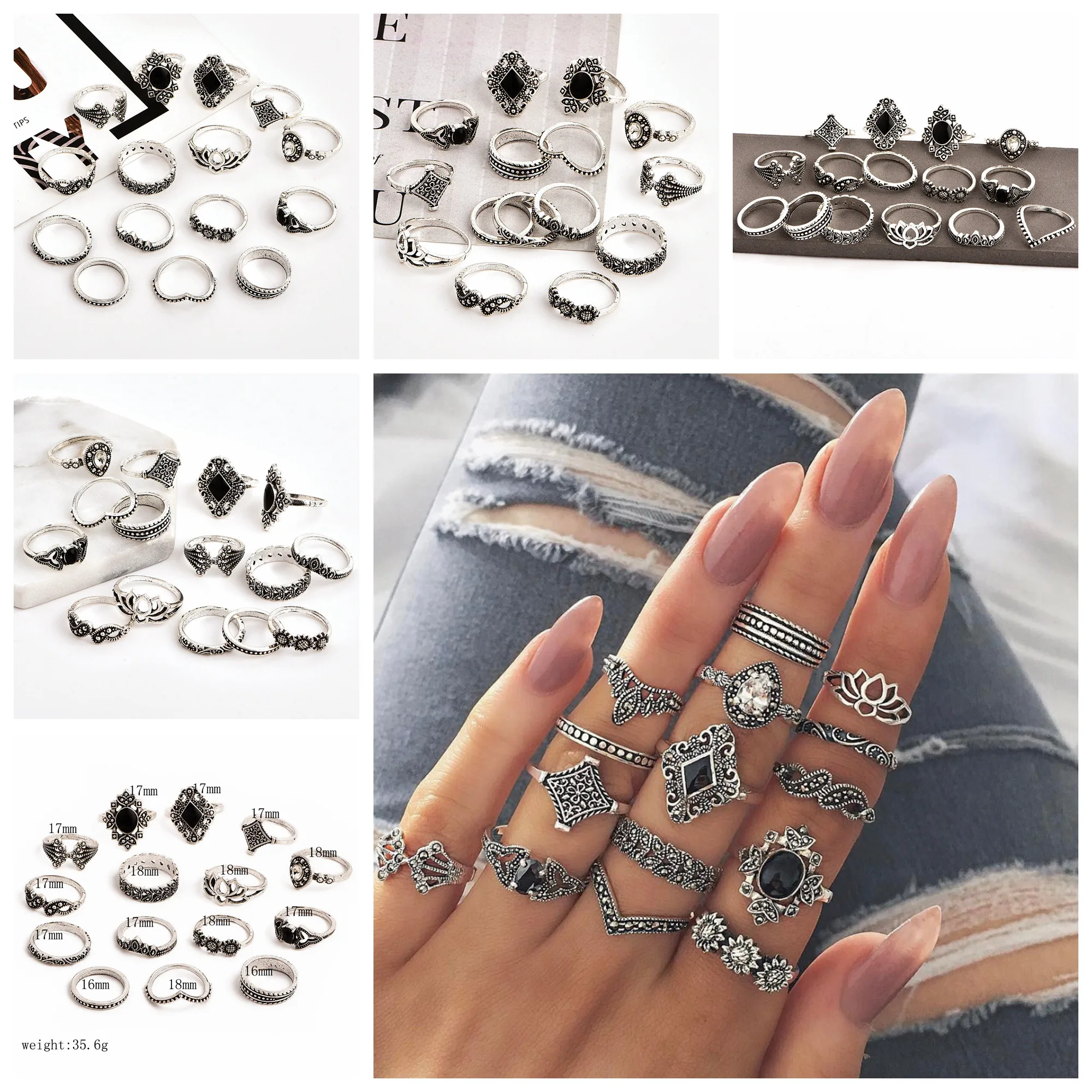 Miracle time 15 Pcs/Set Bohemian Retro Crystal Flower Leaves Hollow Lotus Gem Silver Ring Set Women Gift
Miracle time 15 Pcs/Set Bohemian Retro Crystal Flower Leaves Hollow Lotus Gem Silver Ring Set Women Gift